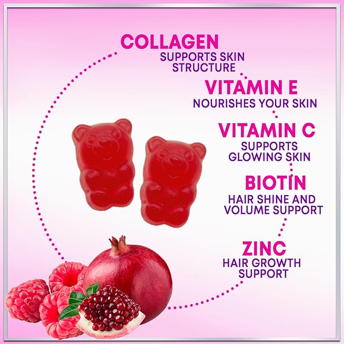 Collagen Peptides Gummies - 2500 mcg D-Biotin Per Serving - Hydrolyzed Protein Type I & III Multi Collagen Supplement with Vitamin C & Zinc - Support for Hair, Skin, Nails, Berry Flavor - 60 Gummies