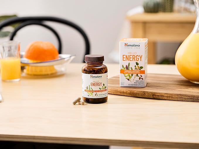 Himalaya Hello Energy Herbal Supplement with Ashwagandha, Amla, Haritaki, Daily Energy Support, Positivity, Metabolism, Caffeine Free, Gluten Free, Non-GMO, Vegan, 60 Capsules, 30 Day Supply