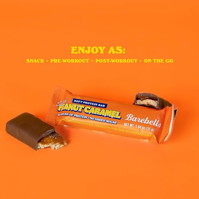 Barebells Soft Protein Bars Salted Peanut Caramel - 12 Bars, Pack of 1-16g High Protein Treats - Chocolate Nutrition Bar with 1g Total Sugars - On The Go Breakfast or Post-Workout Snack