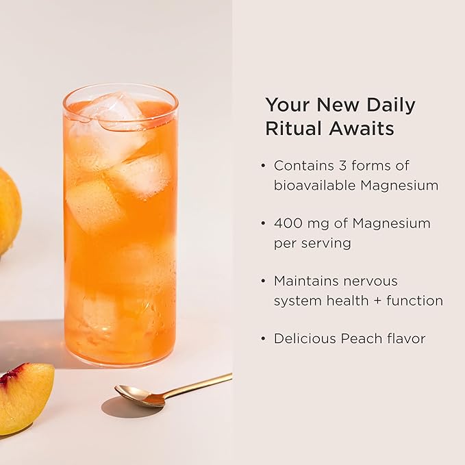 JSHealth Vitamins Advanced Magnesium+ Powder with Magnesium Glycinate & Citrate - 3 Bioavailable Forms, 400 mg/Serving - Peach Flavor