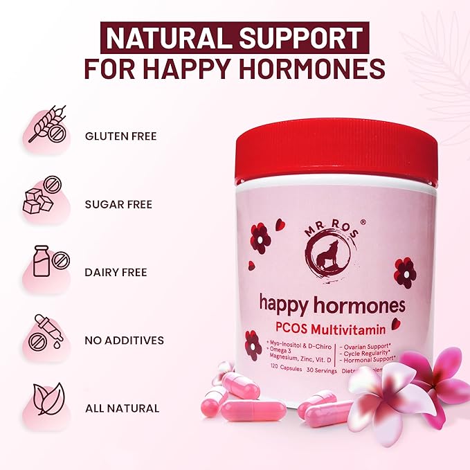 PCOS Multivitamin for Women – Happy Hormones Formula – Myo & D-Chiro Inositol 40:1, Omega-3, Vitamin D3, Zinc & Magnesium – 120 Vegan Capsules