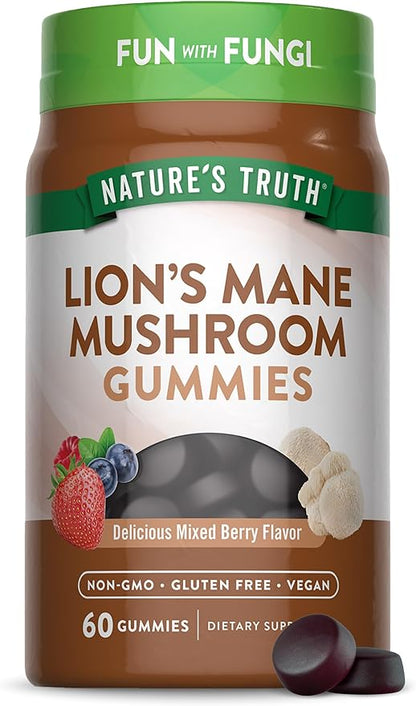 Nature's Truth Lion's Mane Gummies for Adults | 60 Count | Mixed Berry Flavor | Vegan, Non-GMO, & Gluten Free Supplement