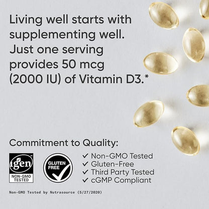 Sports Research Vitamin D3 2000 IU with Coconut MCT Oil - Double Strength Vitamin D Supplement - Non-GMO Verified, Gluten & Soy Free – 50mcg, 360 Liquid Softgels