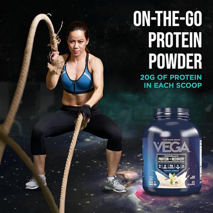Vega Sport Vegan Protein Powder + Recovery - 30g Plant Based Protein per Serving, Vanilla, 45 Servings, 5g BCAAs, Probiotics, NSF Certified, for Shakes & Smoothies, 4.1lbs (Packaging May Vary)