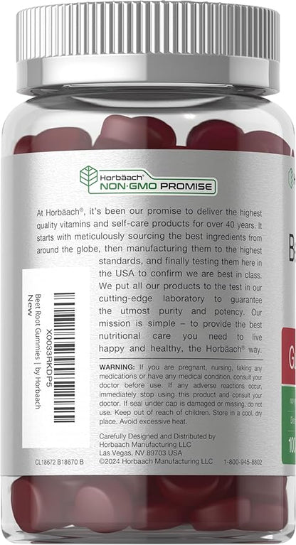 Horbäach Beet Root Gummies | Advanced Formula | 100 Count | Vegan, Non-GMO & Gluten Free | Strawberry Flavor