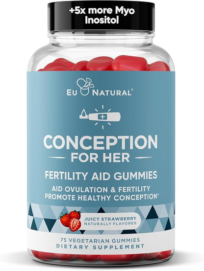 Conception for Her Fertility Gummies - Fertility Supplements for Women with Myo Inositol, Folate & more Essential Nutrients - Delicious Juicy Strawberry Hormone Balance Vitamins, 75 ct Pectin Gummies