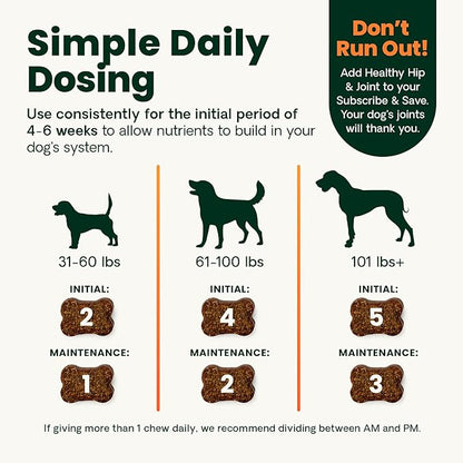 VetriScience Extra Strength Healthy Hip & Joint Chews, GlycoFlex Glucosamine and Green-Lipped Mussel Joint Support Supplement for Dogs, Chicken, 60 Count (Pack of 2)