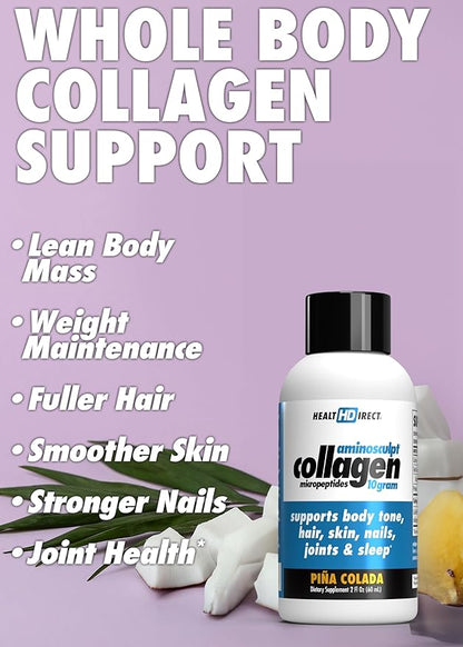 HEALTH DIRECT – Medical-Grade Liquid Collagen Shots – AminoSculpt Sugar-Free – Piña Colada – 12 Servings, (12pk, 2oz Shots) – Good for Joints, Bones, & Sleep – Better Hair, Skin & Nails