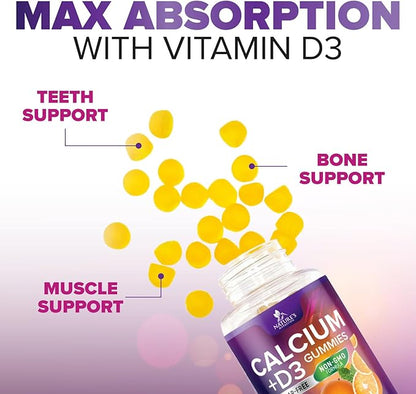Calcium Supplement Gummies - Sugar Free Calcium Gummy with Vitamin D3 for Best Absorption - Supports Immune Health, Bones & Teeth - Nature's Calcium Chews for Women & Men, Orange Flavor - 120 Gummies