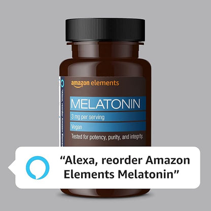 Amazon Elements Melatonin 3mg, Helps with Occasional sleeplessness, Vegan, Unflavored,8 Month Supply (Packaging May Vary) 260 Tablets, (Pack of 3)