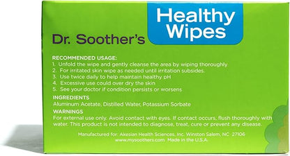 Dr. Soother's Healthy Wipes - PH Balanced Feminine Hygiene, Unscented, Hypoallergenic, Alcohol & Fragrance Free - 60 Individually Wrapped Cleansing Wipes for Women & Girls