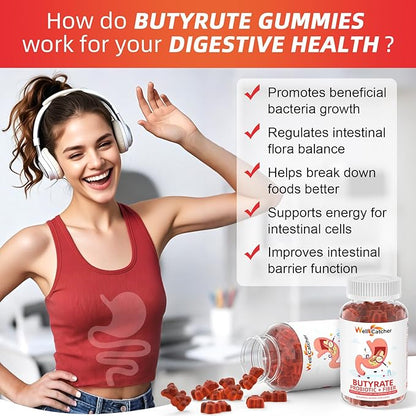 Butyrate Gummies Gut Health Supplement: Butyrate with Probiotic & Prebiotic Fiber Gummies for Women Men Sugar Free Digestive & Energy Metabolism Support Vegan Hawthorn Flavor 30 Days Supply