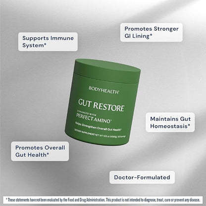 BodyHealth Gut Restore with PerfectAmino, ImmunoLin, and Humic Acid - Gut Health Supplement for Digestive and Immune Support - Unflavored - 30 Servings