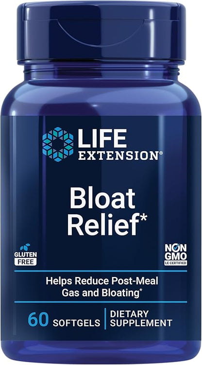 Life Extension Bloat Relief, Artichoke, Ginger, Fennel and Turmeric for Digestive Health, Supports Bloating Relief and Promotes Digestive Comfort, Gluten Free, Non-GMO, 60 softgels
