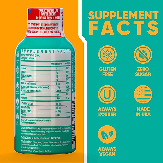 Vitamin Energy Immune+ Extra Strength Energy Shot Pineapple Punch 48 Pack, 260mg Natural Caffeine, B-Vitamins, Citicoline, Green Tea, Immunity & Focus Support, Zero Sugar, Gluten-Free 1.93 fl oz
