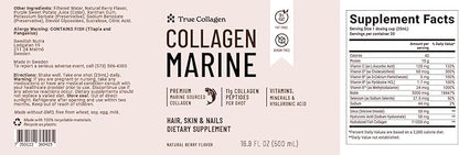 True Collagen Marine | 11,000 mg Hydrolyzed Collagen Liquid Supplement - 2 x 500 ml (1,000 ml), 40 Day Supply | Hyaluronic Acid, Biotin and Vitamin C for Healthy Hair, Skin and Nails | Sugar-Free