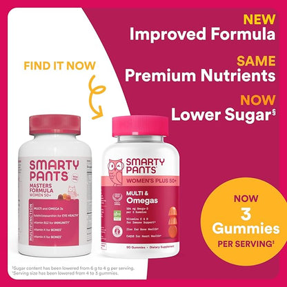 SmartyPants Multivitamin Gummy for Women 50 and Over: Omega 3 Fish Oil (EPA/DHA),Methylfolate,CoQ10,Vitamin D3,C,Vitamin B12,B6,A,K & Zinc,Biotin,Gluten Free,(30 Day Supply),120 Count (Pack of 2)