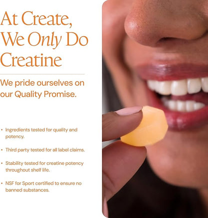 Create Creatine Monohydrate Gummies for Men & Women, Boost Focus, Strength, and Endurance, Anti-Melting Formula, Vegan, Gluten-Free, Non-GMO, 1.5g of Creatine per Gummy (Orange)