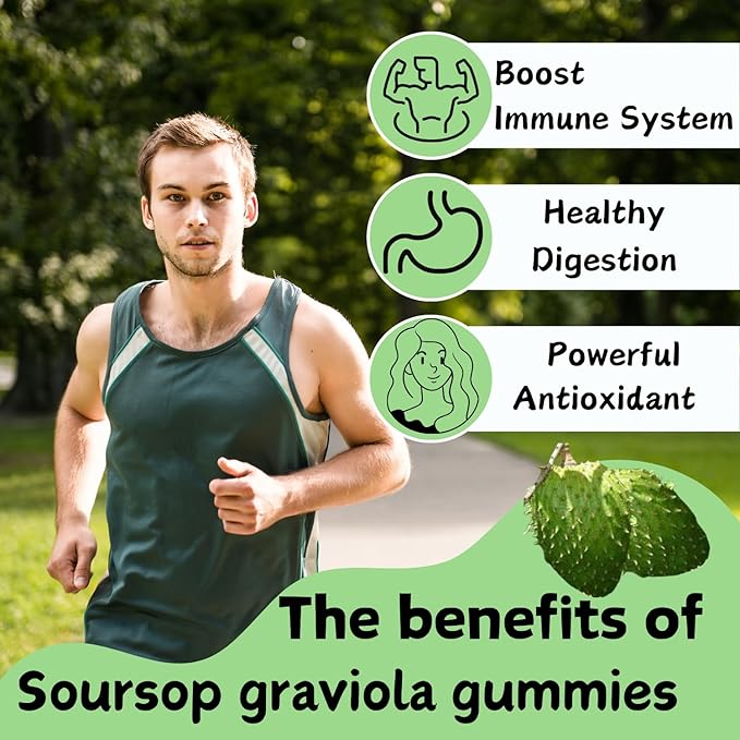 Soursop Graviola Gummies | 2000mg Soursop Leaves Extract for Digestive, Cell Support, Immune Support and Antioxidant | High-Absorption | Non-GMO, Vegan, 60 Gummies
