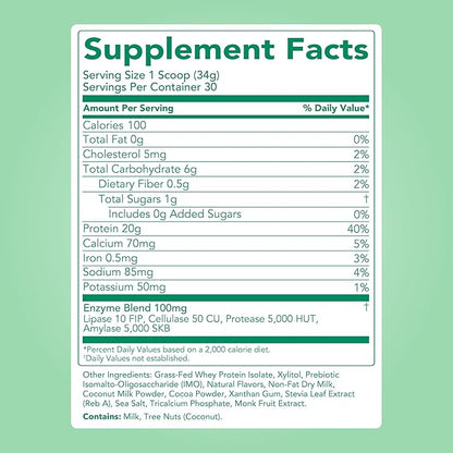 Clean Simple Eats Whey Protein Powder, Mint Chocolate Cookie Flavor, Naturally Sweetened, 100% Grass Fed Protein Powder with Digestive Enzymes, No Artificial Ingredients, Gluten Free, 10 Stick Packs
