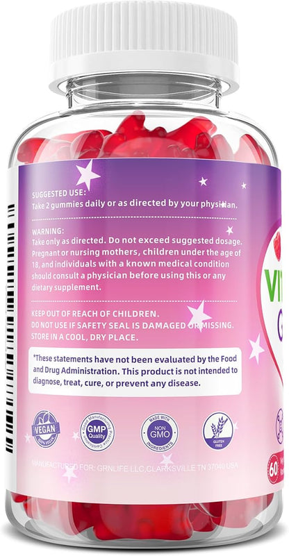 2 Pack Vitamin B1 Gummies 500mg for Adults & Kids – High Potency Thiamine B1 Supplement for Energy & Nervous System Support, Sugar-Free, Raspberry Flavor, 120 Count