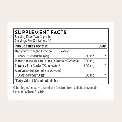 THORNE - GI Relief - Digestion Supplement - Supports Gut Health & Bloating Relief* - Formulated with Marshmallow Root, Aloe Vera Gel, DGL & Slippery Elm Bark - Third-Party Certified - 180 Capsules