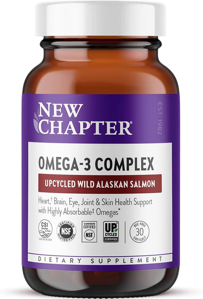 New Chapter Omega-3 Complex, 1000mg Softgels, Fish Oil Supplement Wild Alaskan Salmon for Heart, Brain, Eye, Joint & Skin Health Support - 30 Count