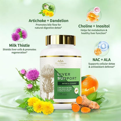 Liver Cleanse Detox & Repair - Milk Thistle Supplement, with Silymarin, N-Acetyl Cysteine(NAC), Artichoke, Turmeric & Dandelion for Liver Detox, Cleanse, Gluten Free, Non-GMO - 240 Capsules