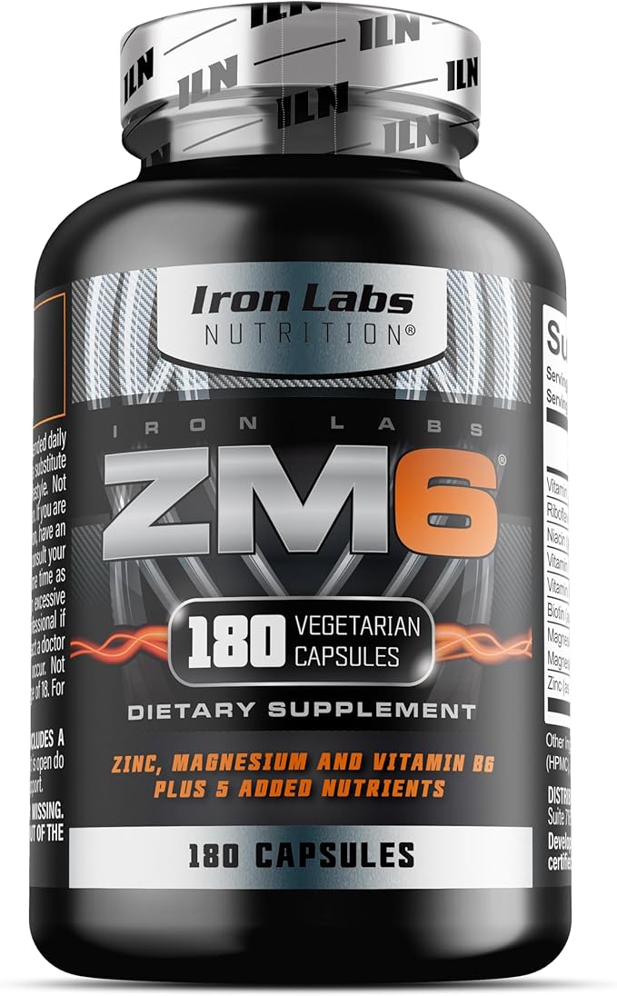 Iron Labs ZM6 - High Strength Zinc and Magnesium Supplement - 180 Vegetarian Capsules (3 Month Supply) - Super Enhanced Zinc Magnesium Aspartate and B6 Complex