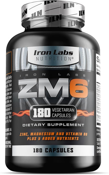 Iron Labs ZM6 - High Strength Zinc and Magnesium Supplement - 180 Vegetarian Capsules (3 Month Supply) - Super Enhanced Zinc Magnesium Aspartate and B6 Complex