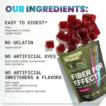 Fiber Gummies with Magnesium Citrate – Extra Strength Gut & Bowel Support, Mixed Berry Flavor, Non-GMO, Gluten-Free, Vegan, Constipation Relief Supplement – 60 Gummies