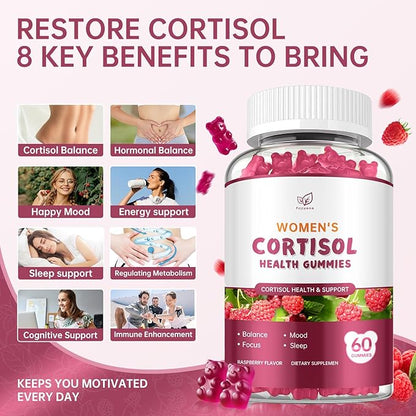 (2 Pack) Cortisol Gummies,Cortisol Reducer for Women,with rhodiola rosea,l-theanine,Phosphatidylserine,magnesium ashwagandha - Emotional support, adrenal balance, sleep, raspberry flavor, 120 Count