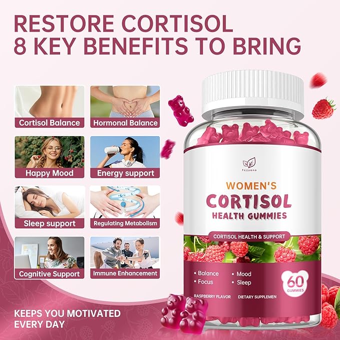 Cortisol Supplement for Women,cortisol manager Gummies,with rhodiola rosea,l-theanine,Phosphatidylserine,magnesium ashwagandha - Emotional support, adrenal balance, sleep, raspberry flavor, 60 Count