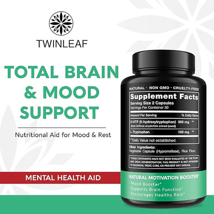 5 HTP Supplement for Mood Support - Made in USA - Natural Manganese & L-tryptophan Capsules - 5-HTP Booster for Men & Women - Proprietary Formula for Mood and Relaxation - 60 Vegan Capsules