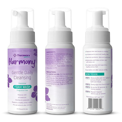 Theraworx Harmony Daily Feminine Care Foam, Gentle Daily Cleansing Fragrance Free, Reduces Odor, pH Balanced - 7.1 fl oz - 3 Count