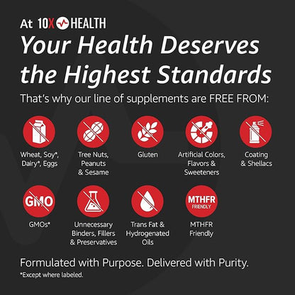 10X Health Amino Acids - 30 Servings of EAA & BCAA Powder, Pre Workout BCAA with Essential Amino Acids Supplement - BCAAs & EAAs for Longevity, Muscle Support, Strength, Energy - Fruit Punch