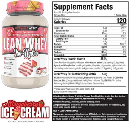 MuscleSport Lean Whey Revolution™ Protein Powder - Whey Protein Isolate - Low Calorie, Low Carb, Low Fat, Incredible Flavors - 25g protein per scoop (2LB, Strawberry)