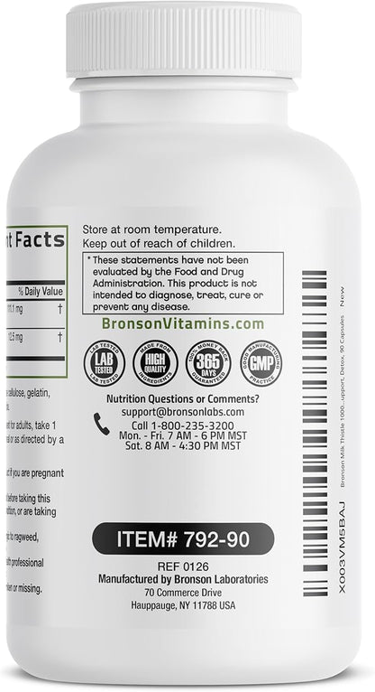 Bronson Milk Thistle Silymarin Marianum & Dandelion Extract Liver Health Support, Antioxidant Support, Detox, 90 Capsules