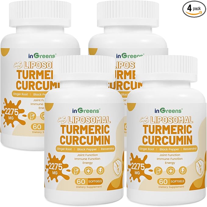 inGreens Turmeric Supplement 2275mg, 95% Curcumin, Liposomal Curcumin for Best Absorption, Curcumin Supplement for Joint Support, Bottled in USA - 240 Softgels