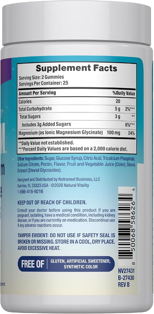 Natural Vitality Calm Magnesium Glycinate Gummies | Soup Grape Flavor | Non-GMO, Vegan & Gluten Free Supplement | 50 Count