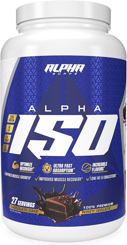 Alpha Supps ISO, Low Carb 100% Whey Protein Isolate Powder, 25 Grams Per Serving, Helps Support Muscle Growth, Low Sugar and Gluten Free (Chocolate Cake, 2 lb)