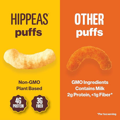 HIPPEAS Chickpea Puffs, Cheezy Vibes, Gluten Free Snacks, Dairy Free, Vegan, 0.8oz, Pack of 18, 3g Protein, 2g Fiber, Crunchy, Nutritious, Baked Plant Protein Snack, Non-GMO, Kosher