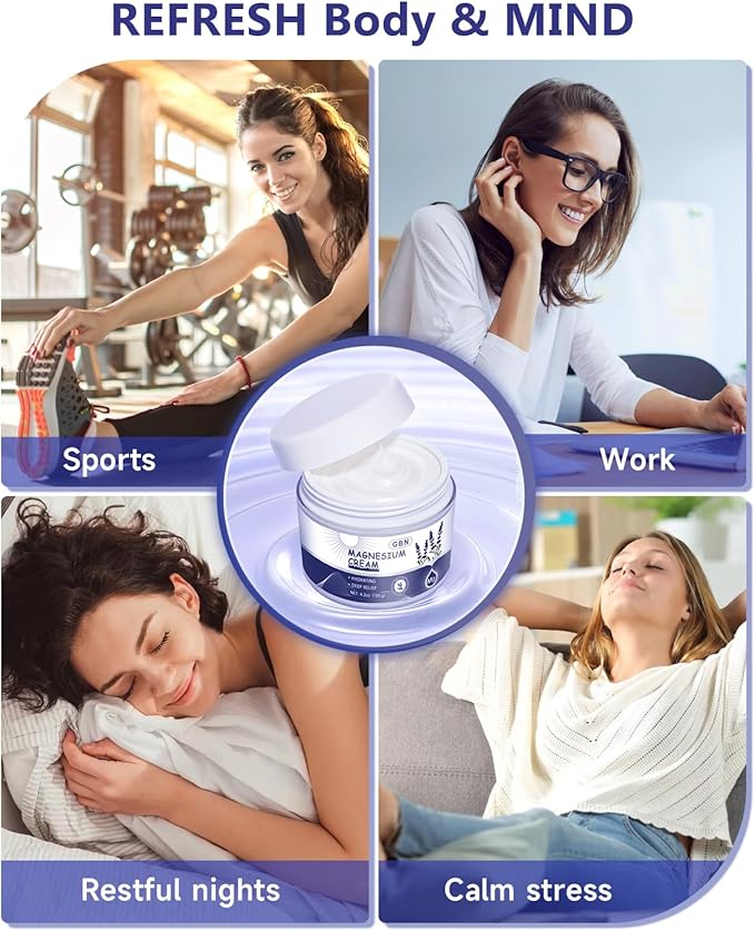 GBN Magnesium Cream - Hydrating Magnesium Lotion for Sleep - Natural Relaxation & Muscle Tension, Nighttime Butter for Feet, Leg Cramps, Safe for Kids (Lavender)