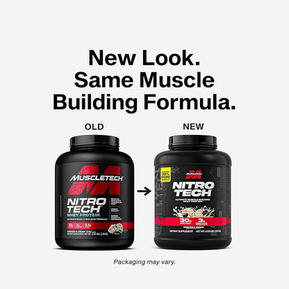 Muscletech Whey Protein Powder (Cookies & Cream, 4 Pound) - Nitro-Tech Ultimate Muscle Building Formula with Whey Protein Isolate - 30g of Protein, 3g of Creatine & 6.8g of BCAA - Packaging May Vary