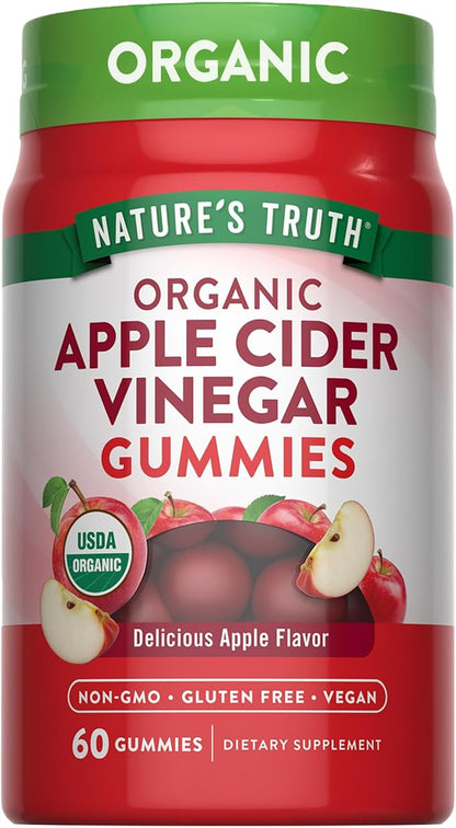 Nature's Truth Organic Apple Cider Vinegar Gummies | 60 Count | Vegan, Gluten Free & Non-GMO Supplement | USDA Organic | Apple Flavor