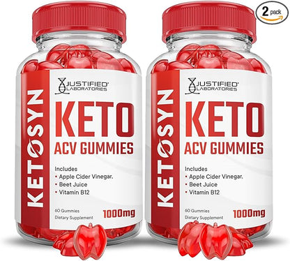Justified Laboratories (2 Pack Ketosyn Keto ACV Gummies Advanced Formula 1000MG Ketosyn Keto Gummies Apple Cider Vinegar Formulated with Pomegranate Beet Juice Powder B12 Vegan Non GMO 120 Gummys