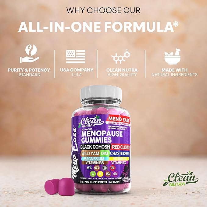 Menopause Supplement For Women Gummies with Black Cohosh, Wild Yam Magnesium, Red Clover For Menopause Relief Hormone Balance Night Sweats Mood Plus Bergamot, Vitamin D3, Vitamin B12, Vitamin B6 Clean
