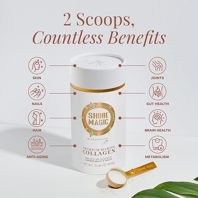 Shore Magic Premium Marine Collagen Powder Types I-IV – Wild Fish, Hydrolyzed Peptides, Unflavored, 9g Protein Per Serving – Supports Youthful Skin, Hair, Nails & Joints, 30-Day Supply