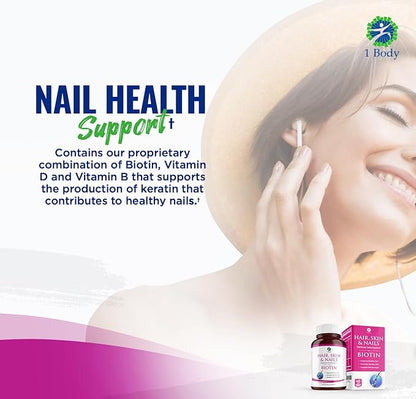 1 Body Hair Skin Nails Growth Vitamin with Biotin - Complete Formula for Men & Women - 2 Pack