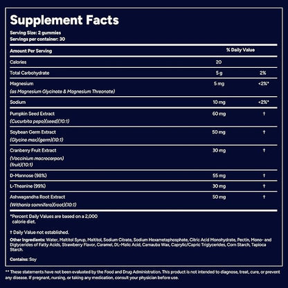 QuietLab N1 Nighttime Bladder Support Gummies - Helps Reduce Nighttime Bathroom Trips for Men & Women - Pumpkin Seed, D-Mannose, Ashwagandha for Sleep & Bladder Control - Strawberry Flavor (60 Count)